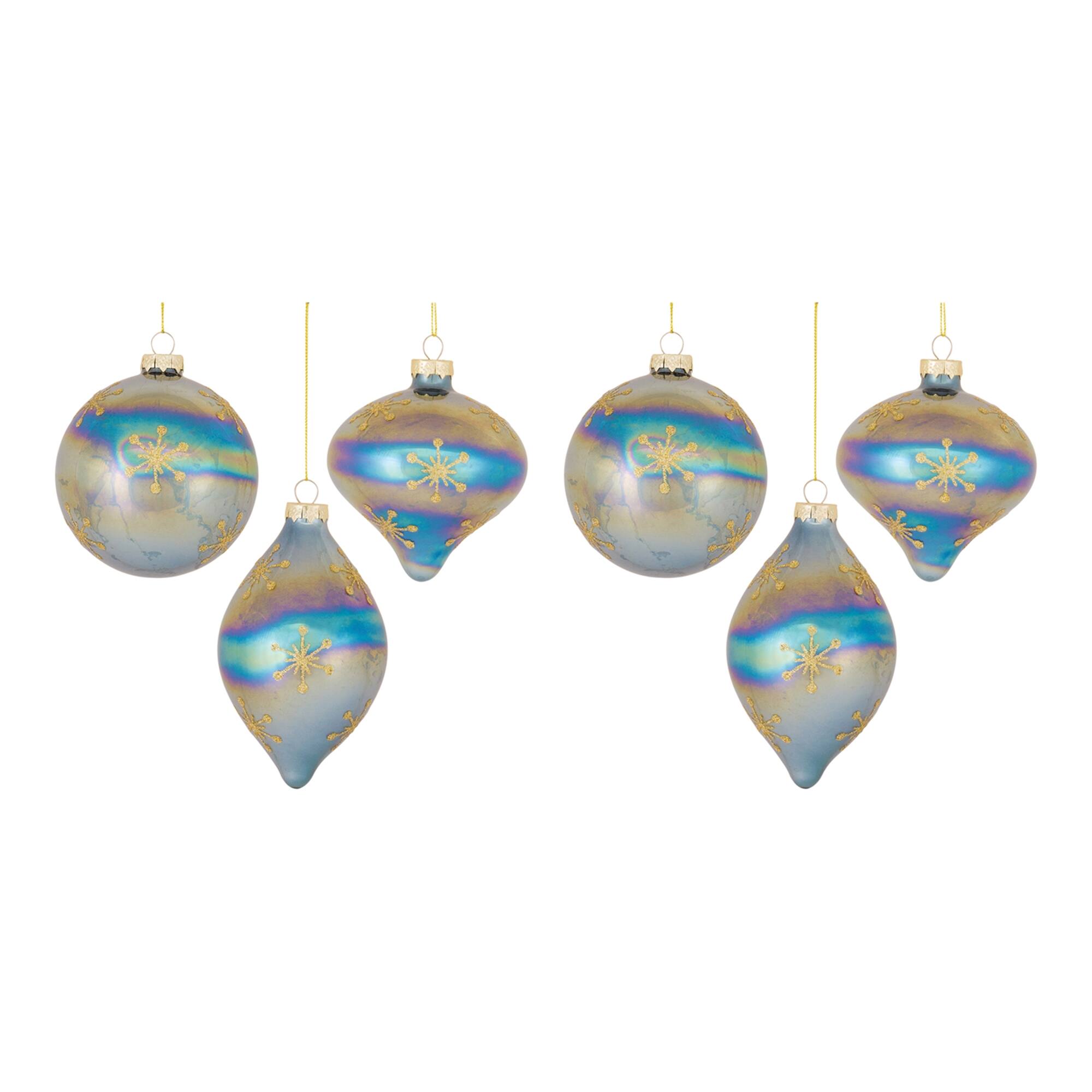 Alt View 3. BreeBe - Irredescent Glass Snowflake Ornament (Set of 6) - Blue, Gold.