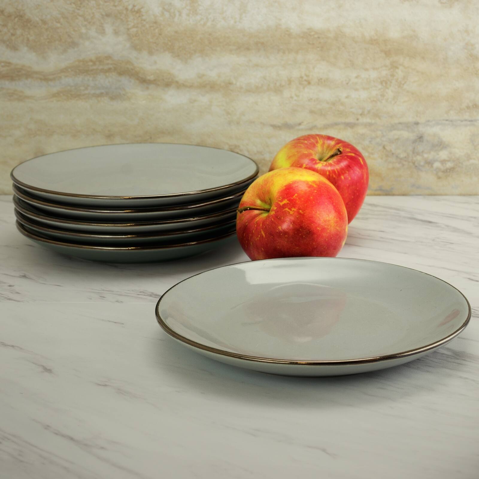 Alt View 2. Elama - Elama Tahitian Sand 6 Piece Salad Plate Set, Light Grey - Grey.