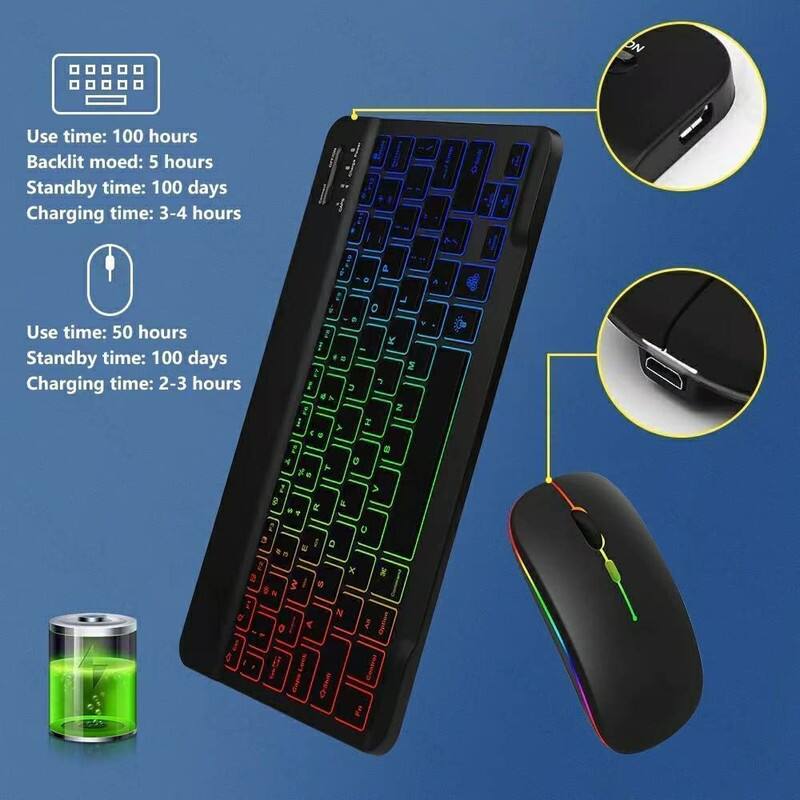 Use time: 100 hours  
Backlit mode: 5 hours  
Standby time: 100 days  
Charging time: 3-4 hours  

Use time: 50 hours  
Standby time: 100 days  
Charging time: 2-3 hours