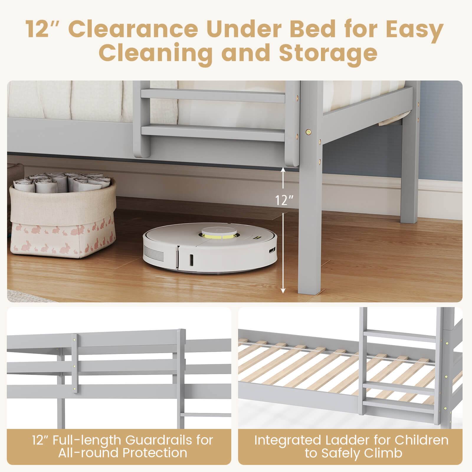 12" Clearance Under Bed for Easy Cleaning and Storage

12" Full-length Guardrails for All-round Protection

Integrated Ladder for Children to Safely Climb