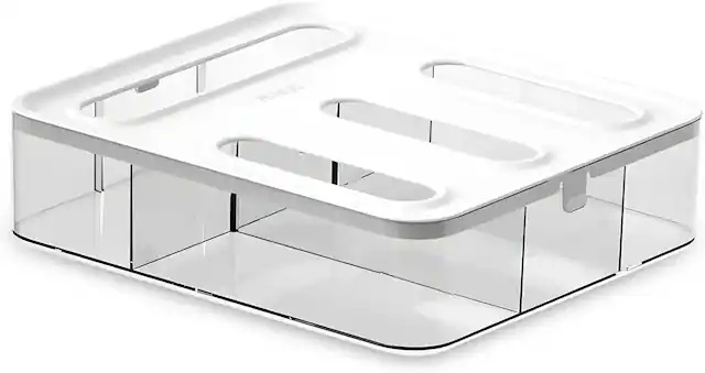 Front. RTMB - Clear 4-Slot Plastic Food Storage Bag Organizer with Labels for Drawer.