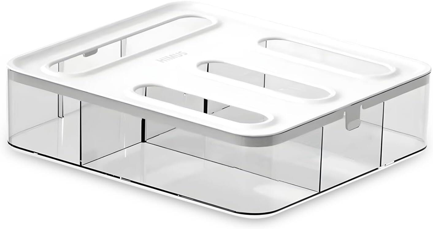 Front. RTMB - Clear 4-Slot Plastic Food Storage Bag Organizer with Labels for Drawer.