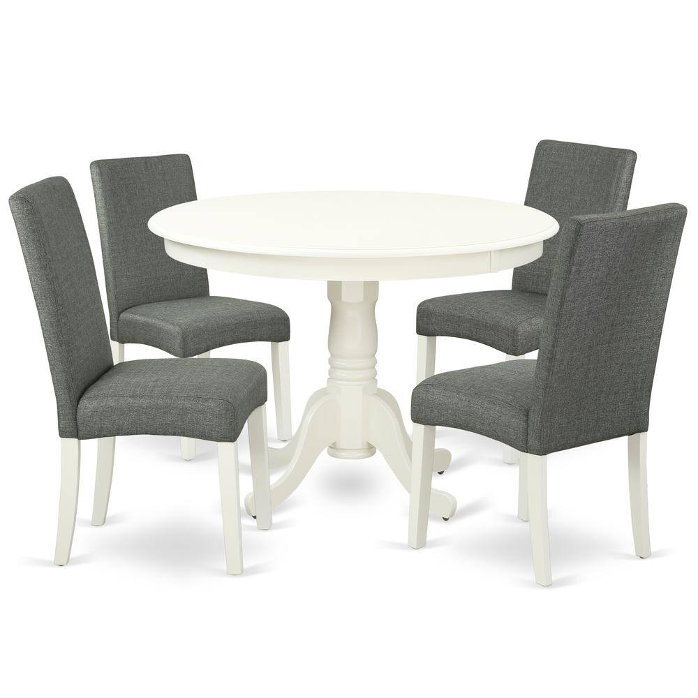 Back. East West Furniture - Dining Room Set Linen White - Brown.