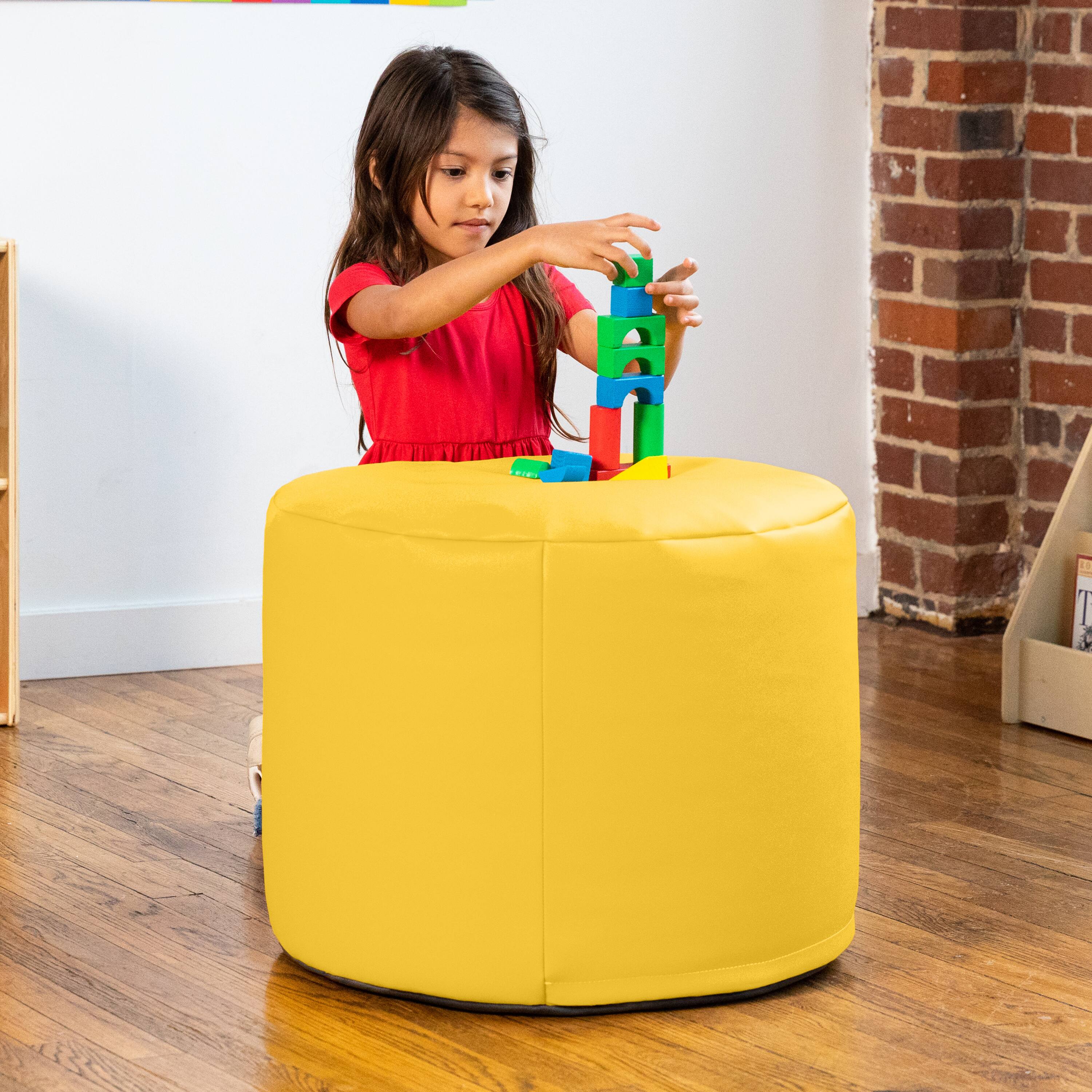 Back. Jaxx - Jaxx Mallo Modular Pouf Classroom Bean Bag Seat, Premium Vinyl - Yellow - Yellow.