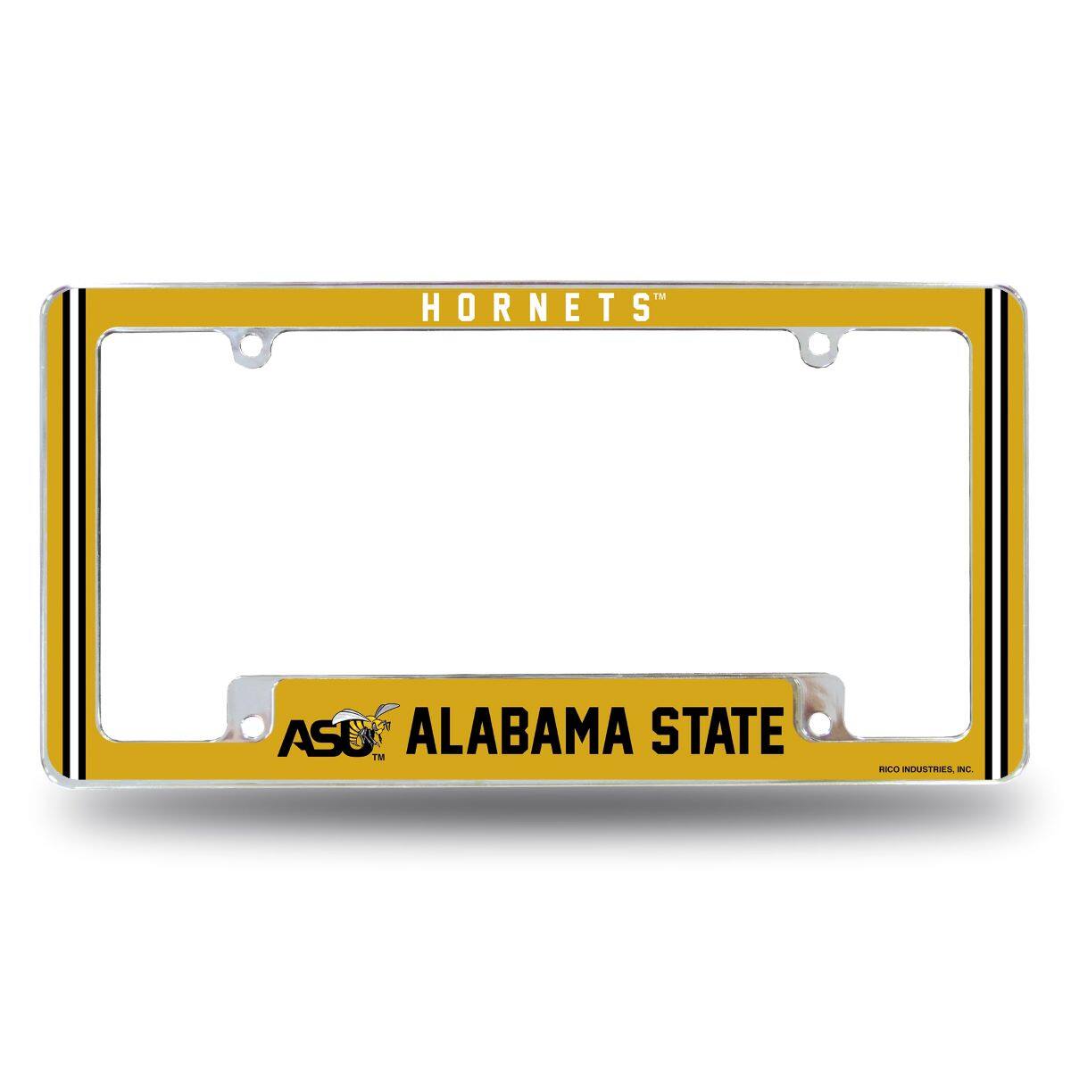 Alabama State Hornets Chrome Metal License Plate Frame with Full Frame Team Color Graphics