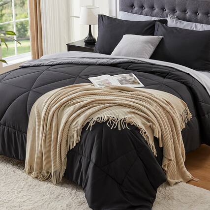 Front. NICHOLAS KLEIN - Queen Comforter Set Bed In A Bag - Soft Microfiber Reversible With Comforters Sheets Pillowcases Shams Cozy... - Black Twin XL.