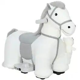 Qaba - Ride On Horse, Battery Powered Ride on Toy, Electric Kids Riding Pony with Bear Toy - White