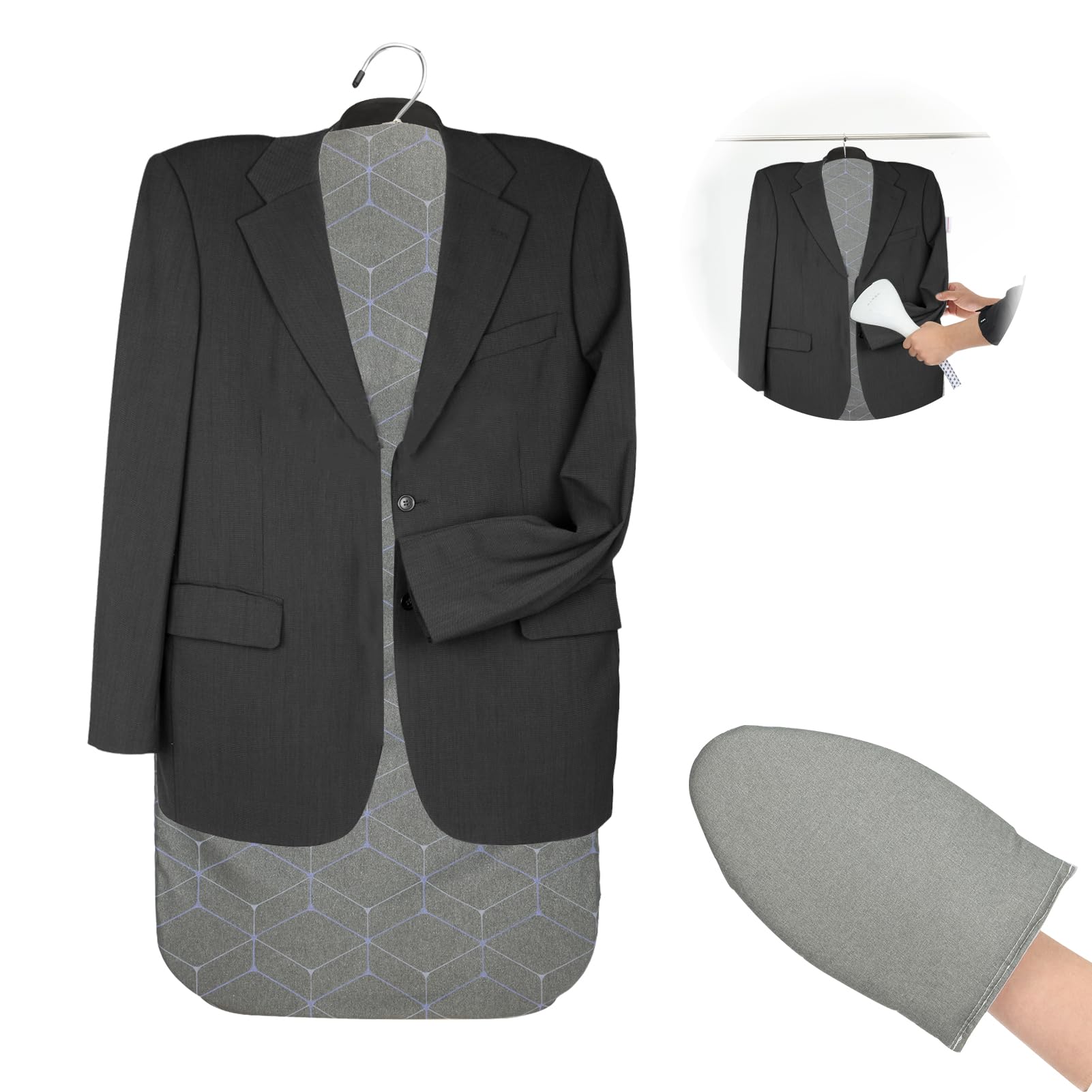 Front. DORLUKFU - Steamer Board for Clothes With Ironing Glove, 35"17.5" Hanging Ironing Pad, Steam Iron Stand With Pad for Steaming.