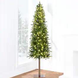 Best Choice Products - 7.5ft Pre-Lit Artificial Alpine Slim Pencil Christmas Tree w/ 350 LED Lights, Stand - Green