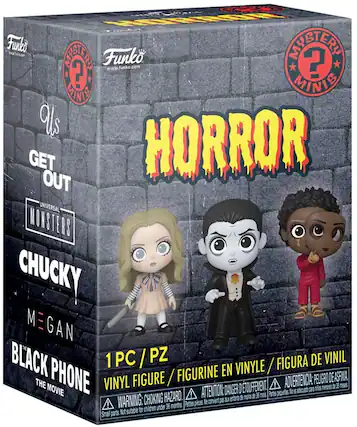 MRMAN Furko INSISTERTT SOGTCE Funko 2 www.funko.com ? MINIC MIND als GET OUT HORROR UNIVERSAL HONSTERS CHUCKY M GAN BLACK 1 1PC/PZ FIGURA DE VINIL FIGURINE EN VINYLE / THE PHONE MOVIE VINYL FIGURE / ! ATTENTION: DANGER D'ETOUFFEMENT, 36 mos. Partes ! pequetas. ADVERTENCIA: lo 1 adecuado para PELIGRO menores DE 2 ASFINA, 36 meses CHOKING HAZARD. enfants d mons de WARNING: le conven pas aux ! 36 months. Petites peces sutable for children under Smal parts Not
