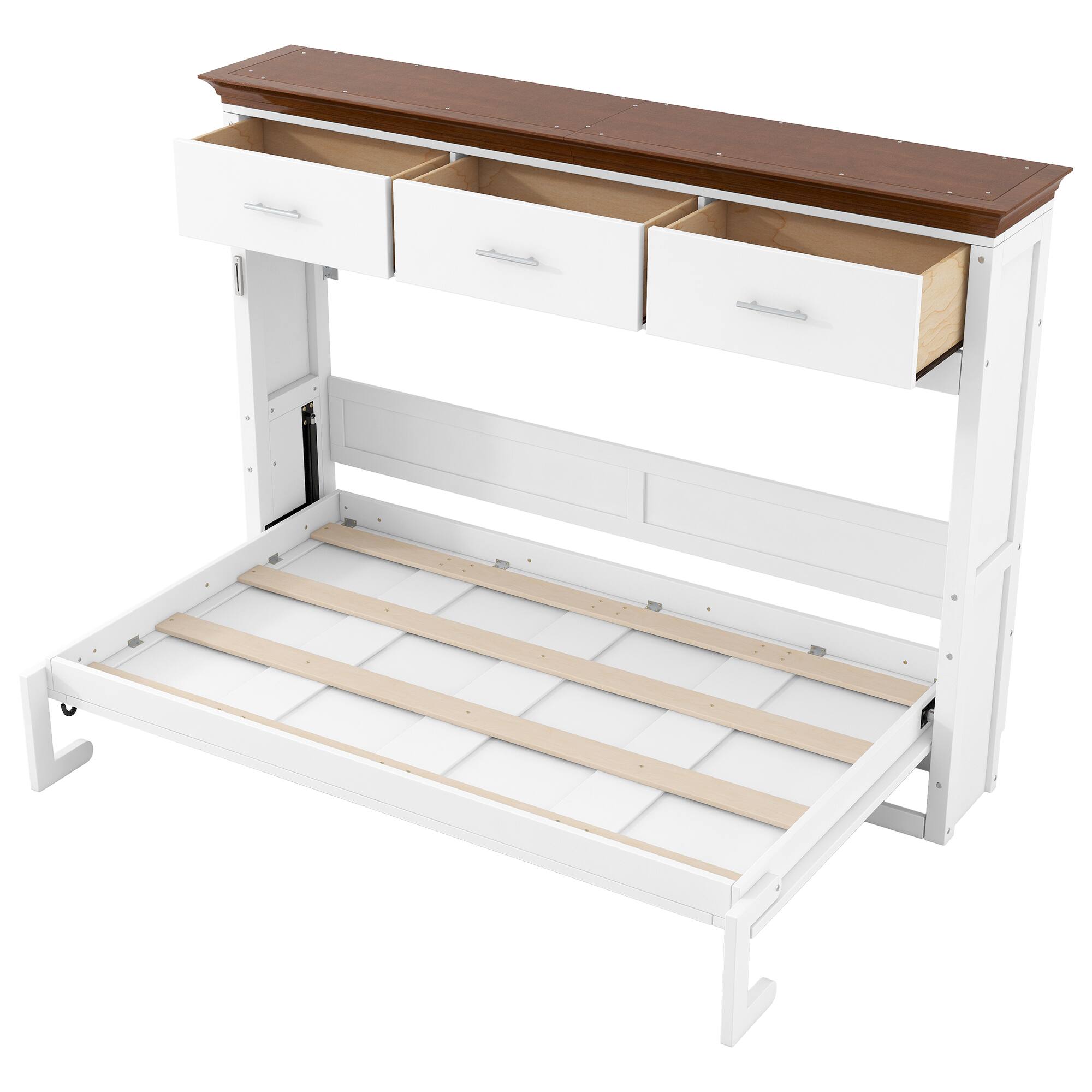 Back. Whisen - Twin Size Murphy Bed with 3 Drawers, Space-Saving Bedroom Furniture Frame, MDF and LVL Construction - White.