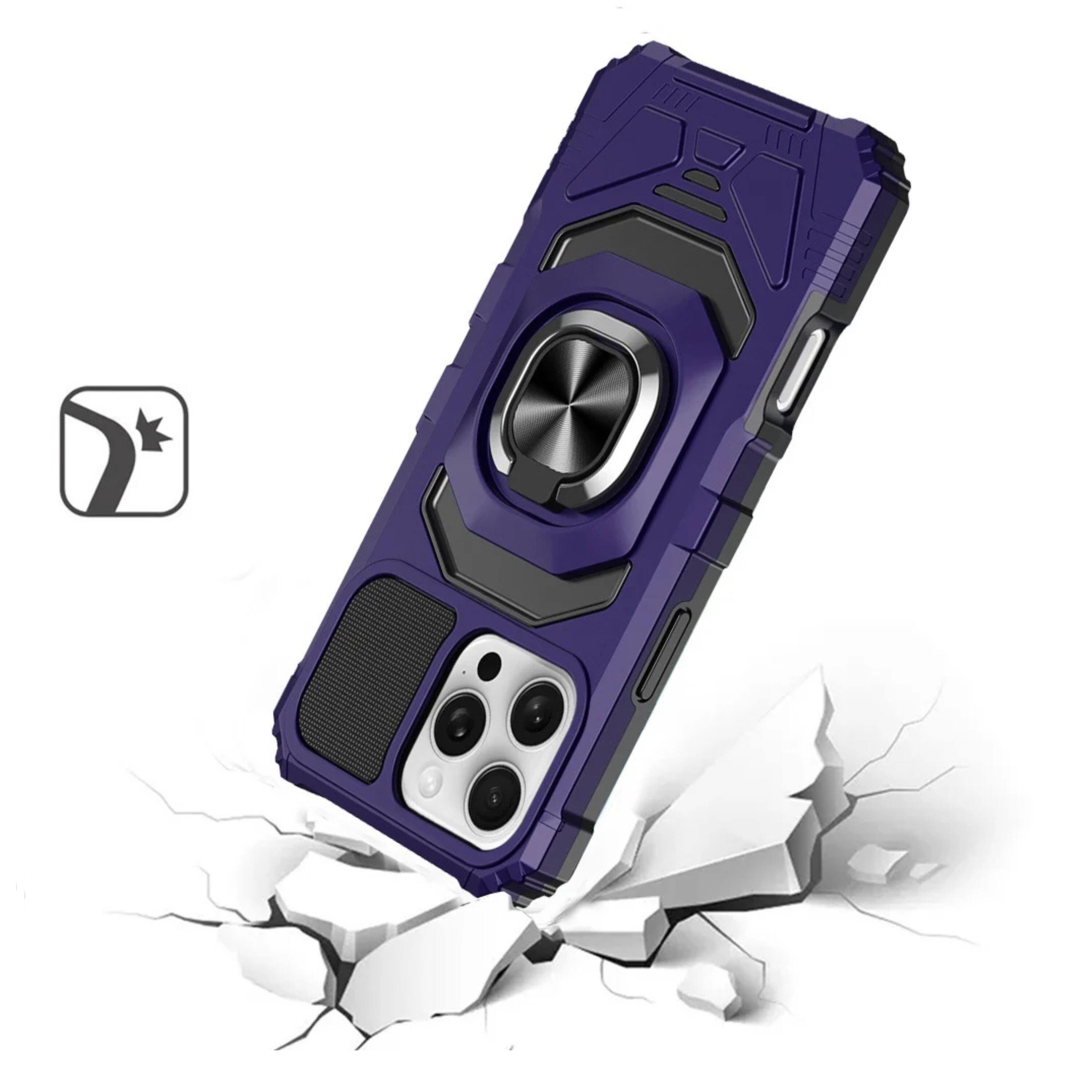 Angle. Kitcheniva - Dual Layer Magnetic Ring Stand Rugged Phone Case With Tempered Glass For iPhone 16 Pro 6.3 Inch Dark Purple - Purple.