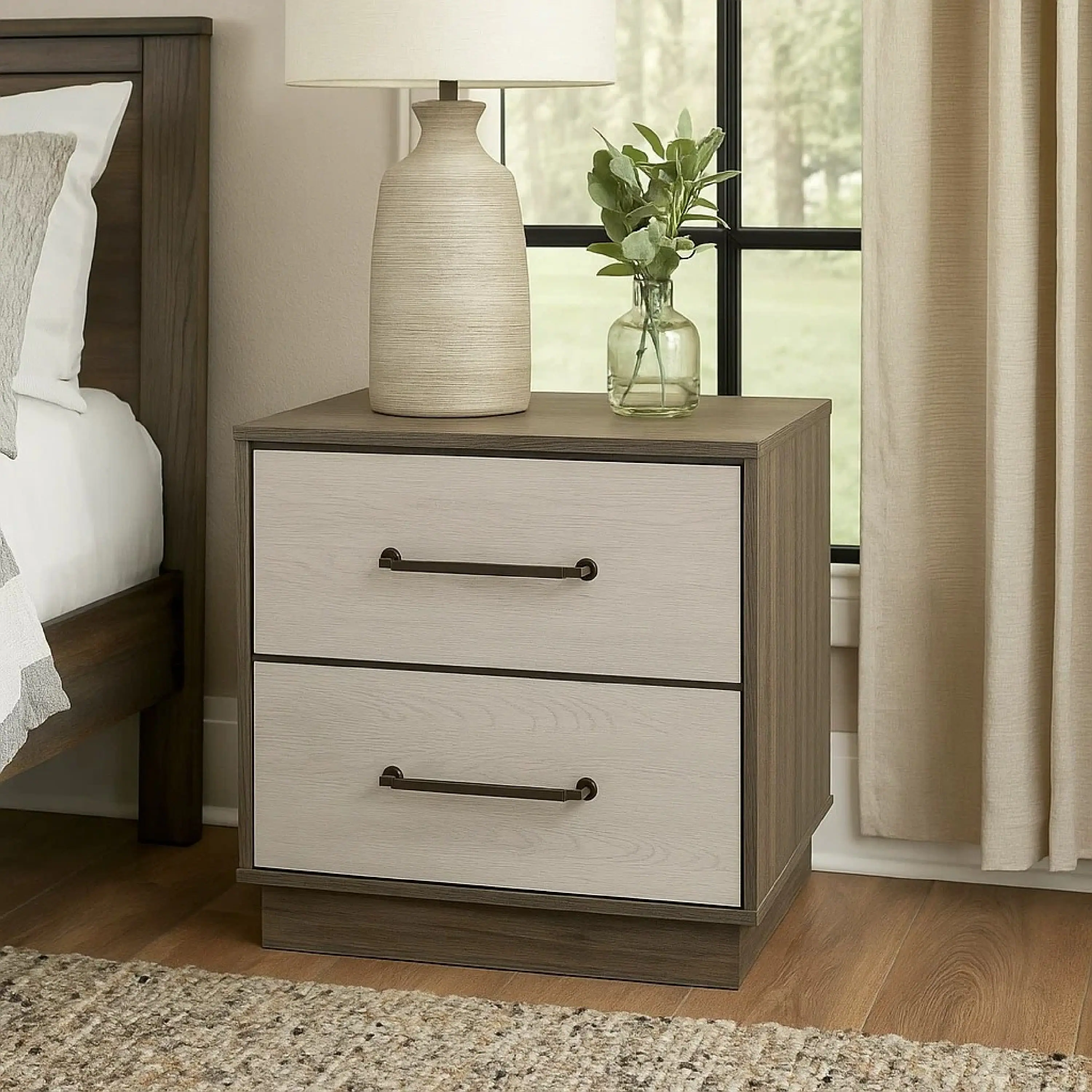 Alt View 6. Manhattan Lane - Fene Nightstand, 2 Storage Drawers with Nickel Handles, 24 Inch - Gray.
