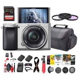 Sony - a6400 Mirrorless Camera with 16-50mm Lens (Silver) with Real-Time Eye Auto Focus - Bundle