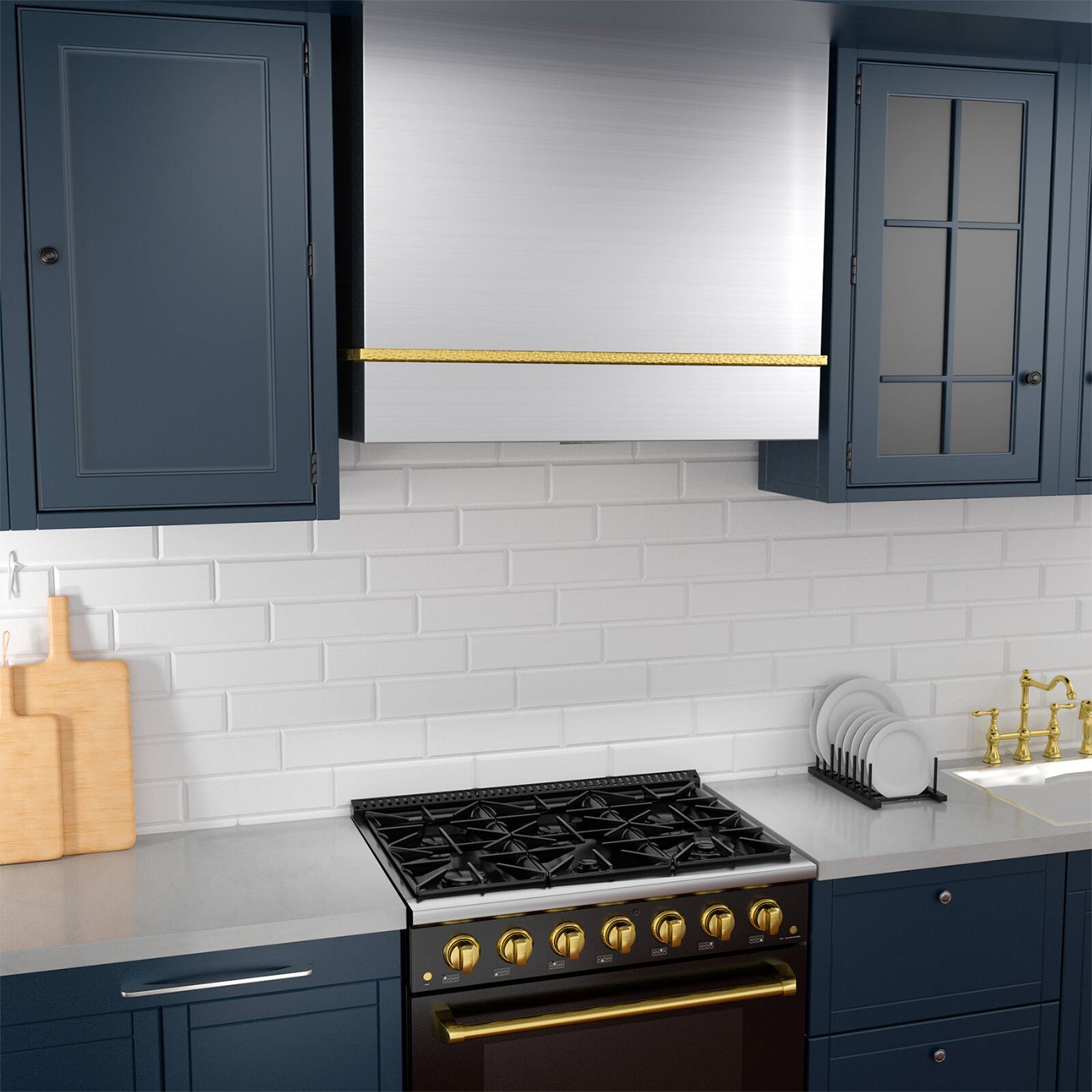 Alt View 4. Akicon - Akicon 36 in. Stainless Steel Ducted Wall Mount Range Hood with 600 CFM Vent Motor, 3 Speed,in Stainless Steel with Gold - Stainless steel with Gold.