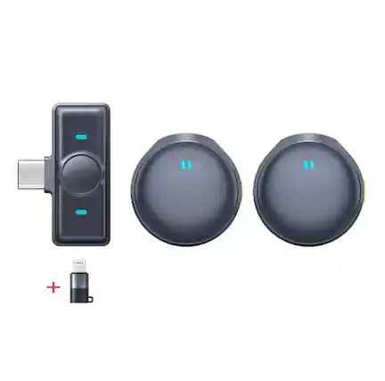 Front. Cluzine - Wireless Lavalier Microphone for iPhone, 2 Mics, 48K CD Sound, AI Noise Reduction with Lightning Adapter.