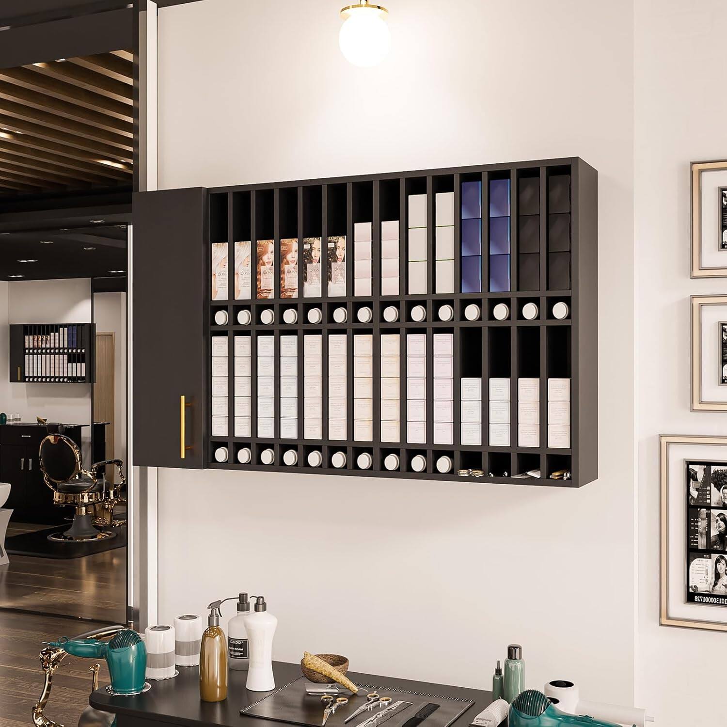 Alt View 4. Winado - Professional Hair Color Organizer Rack Salon Hair Color Tube Storage Cabinet with Adjustable Shelves for Makeup Barber - Black.