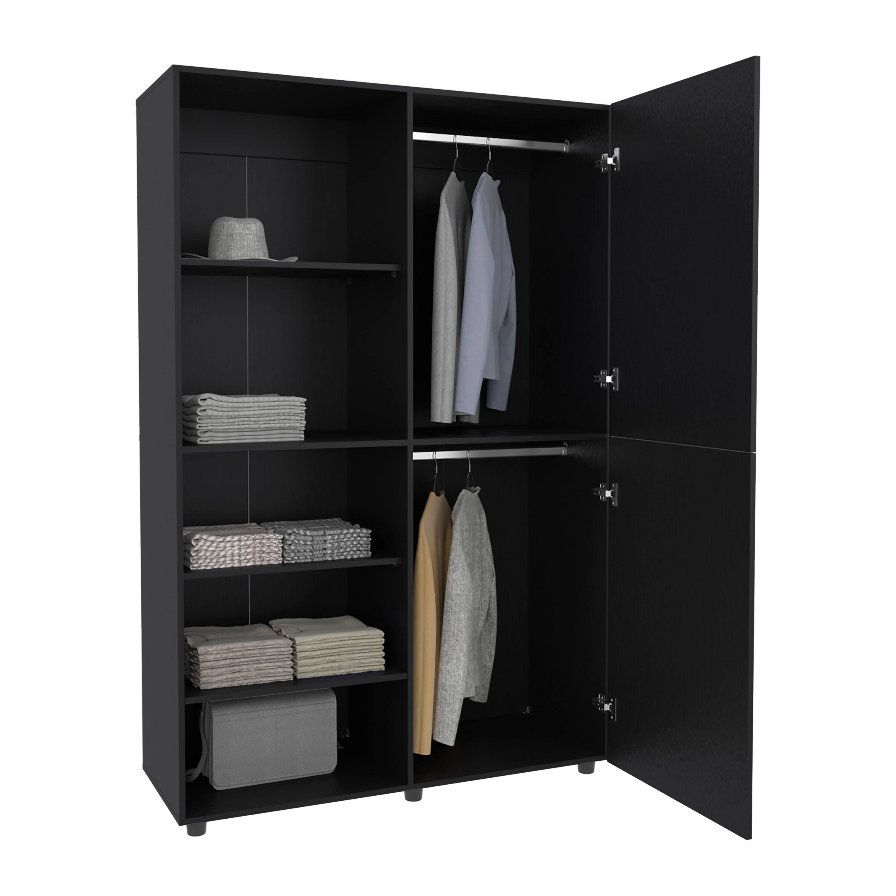 Alt View 2. TuHome - Eco High One Door Freestanding Armoire With Hanging Rod And Interior Shelves, Compact Bedroom Wardrobe - Black.