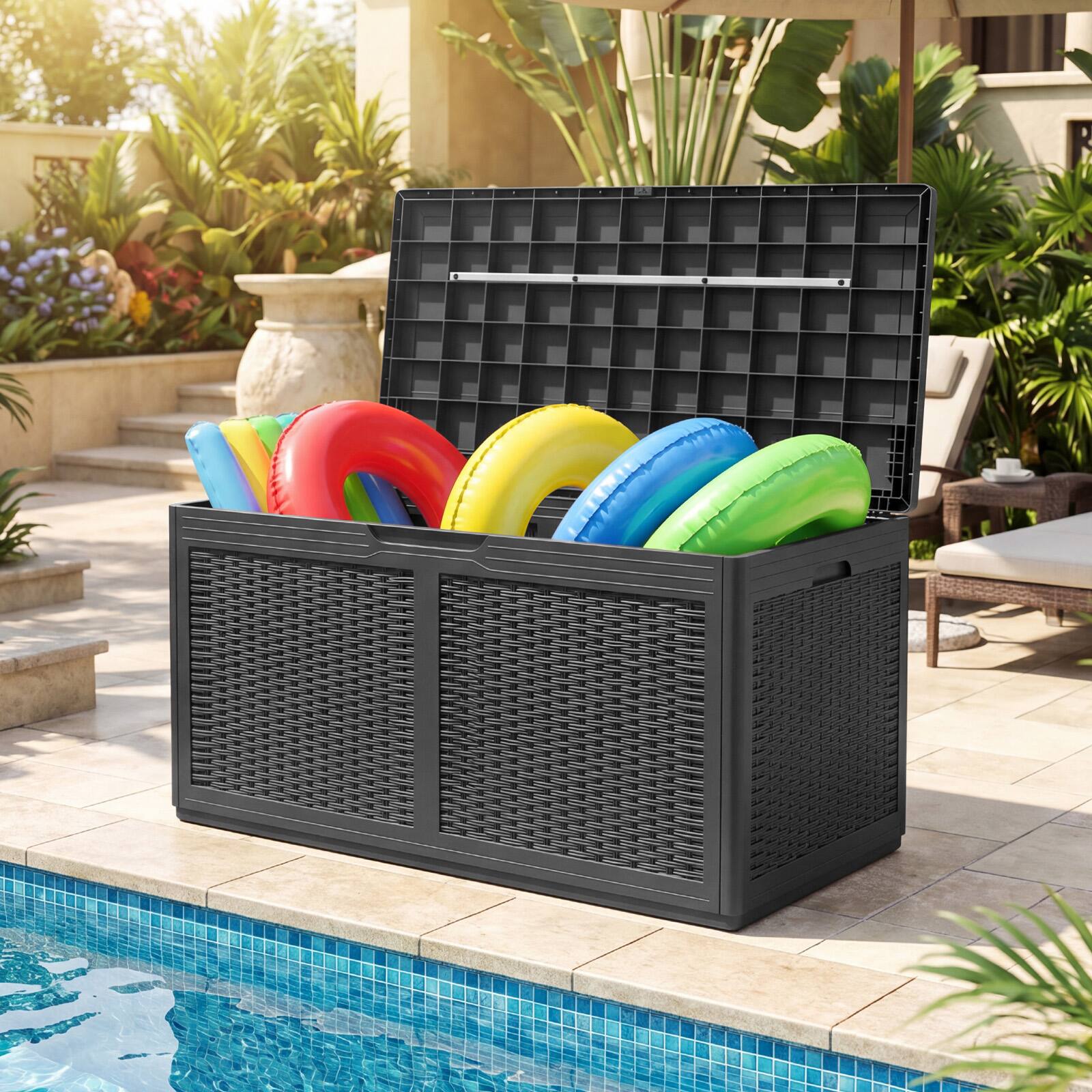 Costway 100 Gal Outdoor Storage Box Lockable Patio Bin & Bench for ...