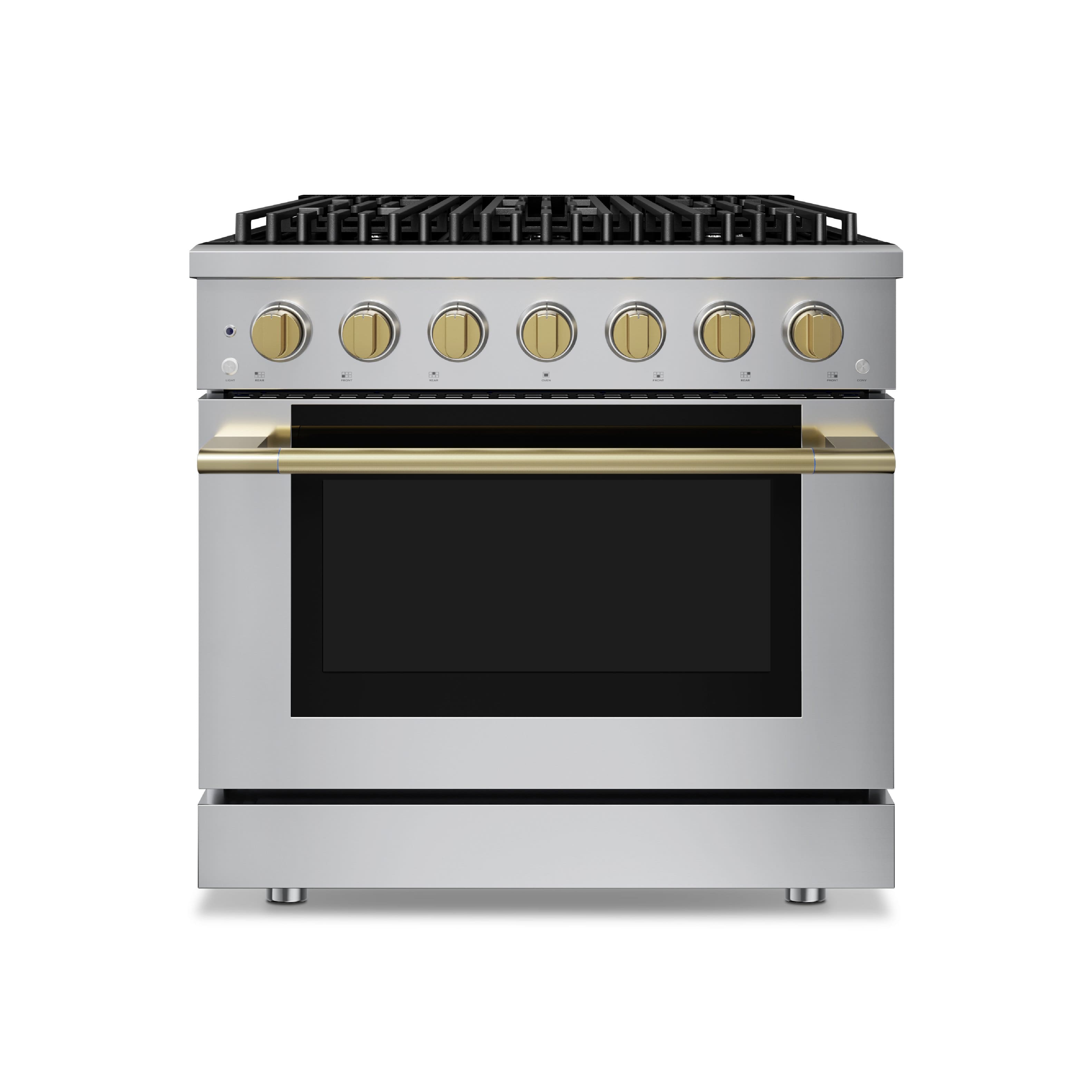 Hauslane - HausPro 36 in. 6 Burners Gas Range in Satin Brass with 20,000 BTU and Convection Oven with 5 Rack Positions - Satin Brass