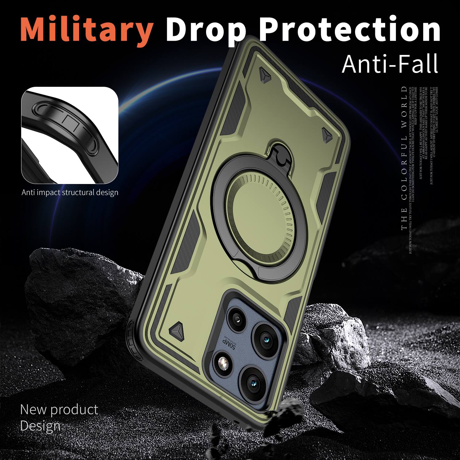 Military Drop Protection Anti-Fall

Anti impact structural design

New product Design

THE COLORFUL WORLD