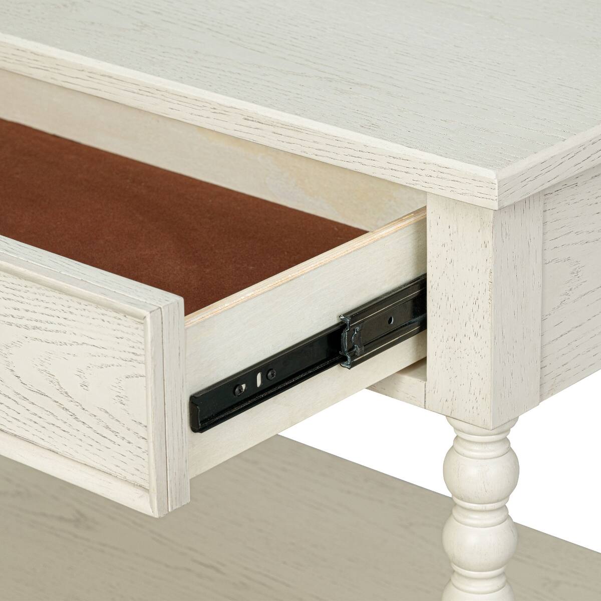Alt View 10. Loheer - Loheer Large Antique Cream Nightstand with Drawer and Open Shelf, 32 Inch Wide - Antique Cream.