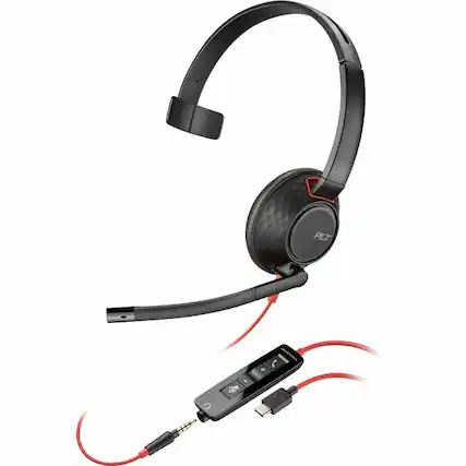 Front. HP - Poly Blackwire 5210 Monaural USB-C Headset +3.5mm Plug +USB-C/A Adapter - Microsoft Teams Certification - Mono - USB Typ - Black.