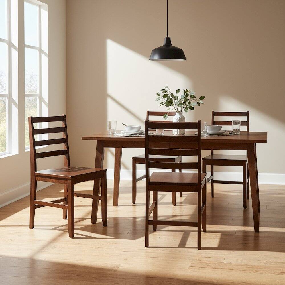 Alt View 4. FurniFact - 2-Pc Solid Wood Ladder Back Chairs - Walnut.