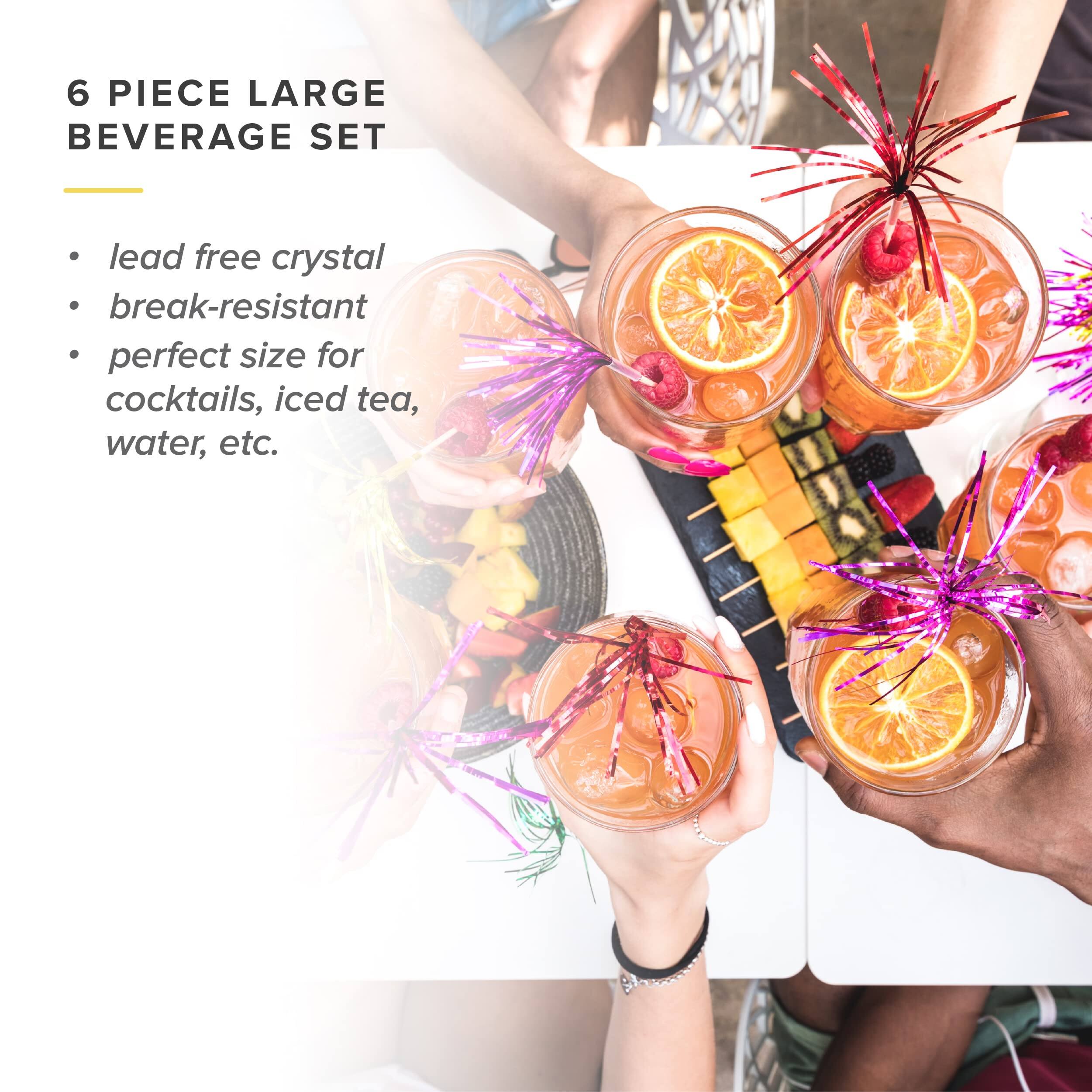 6 PIECE LARGE BEVERAGE SET

lead free crystal
break-resistant
perfect size for cocktails, iced tea, water, etc.
