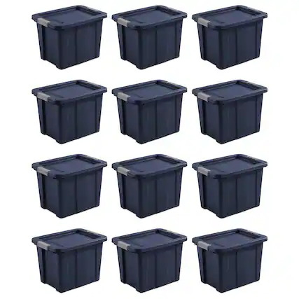 Front. Sterilite - Sterilite 18 Gal Latching Tuff1 Stackable Storage Tote w/ Latching Lid, 12 Pack - Dark Indigo.