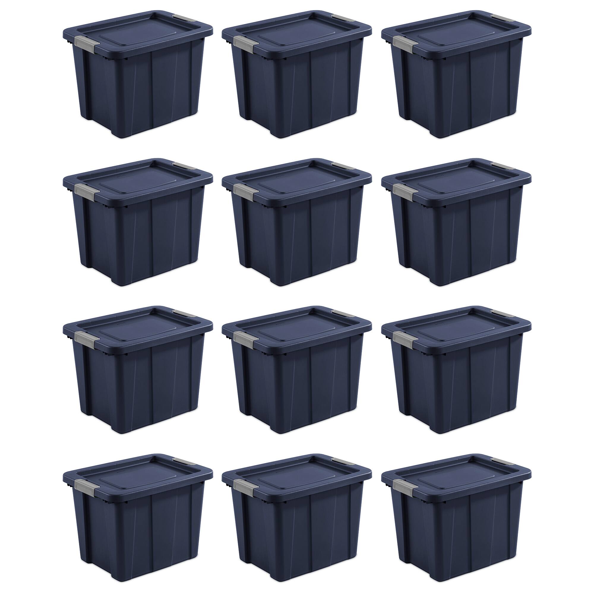 Front. Sterilite - Sterilite 18 Gal Latching Tuff1 Stackable Storage Tote w/ Latching Lid, 12 Pack - Dark Indigo.