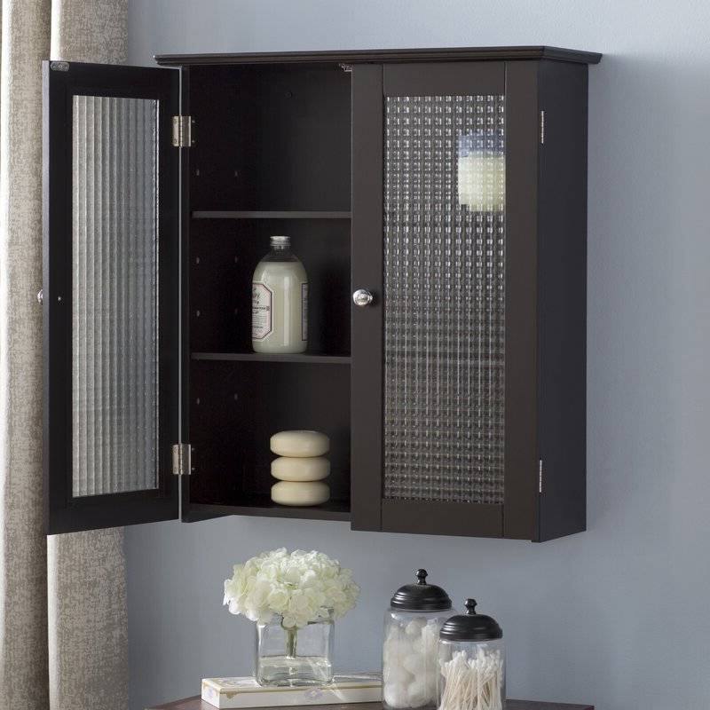 Angle. SlickBlue - Two Glass Doors Bathroom Wall Cabinet with Convenient Storage - White.
