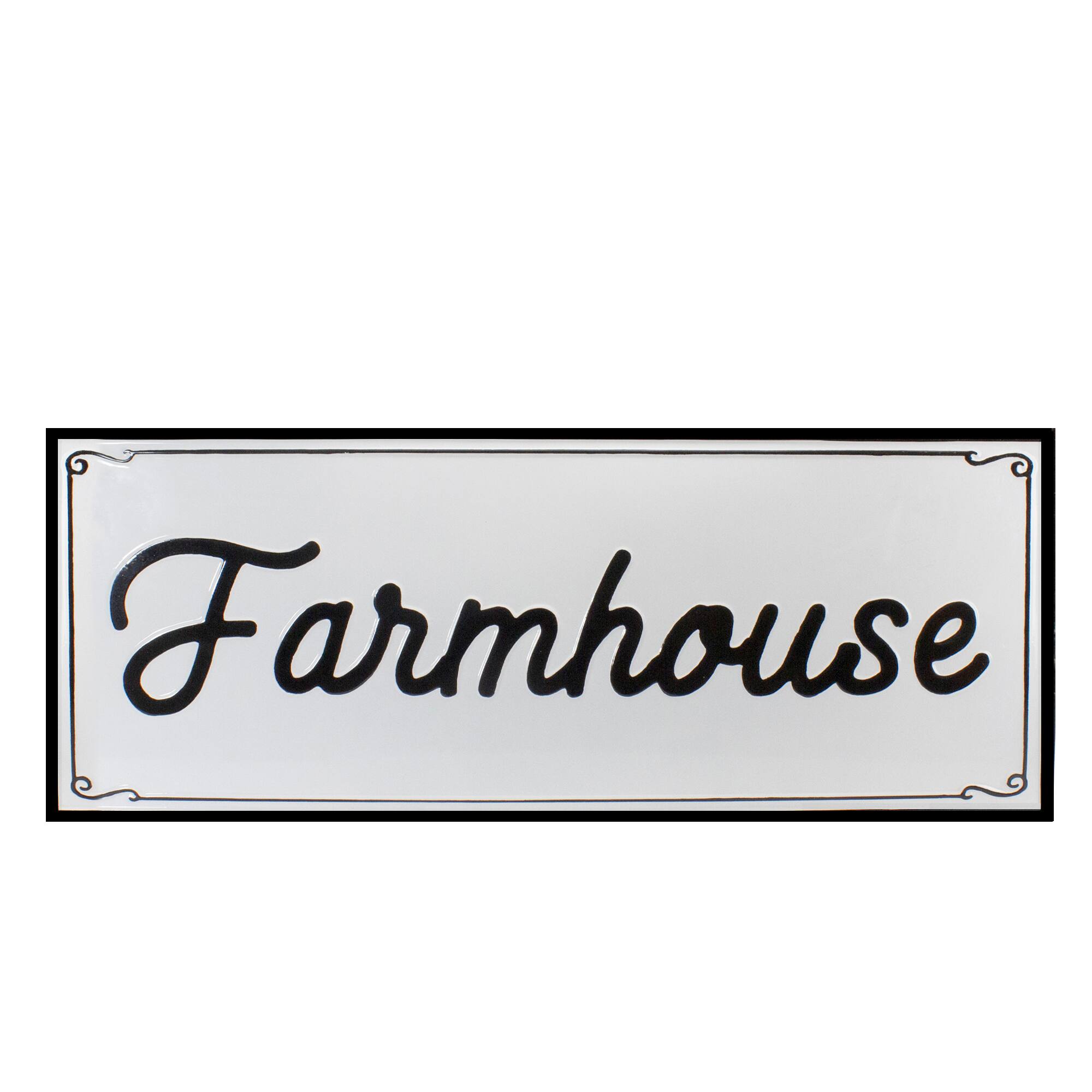 Front. Northlight - 36" Black and White "Farmhouse" Metal Sign Wall Decor - White.