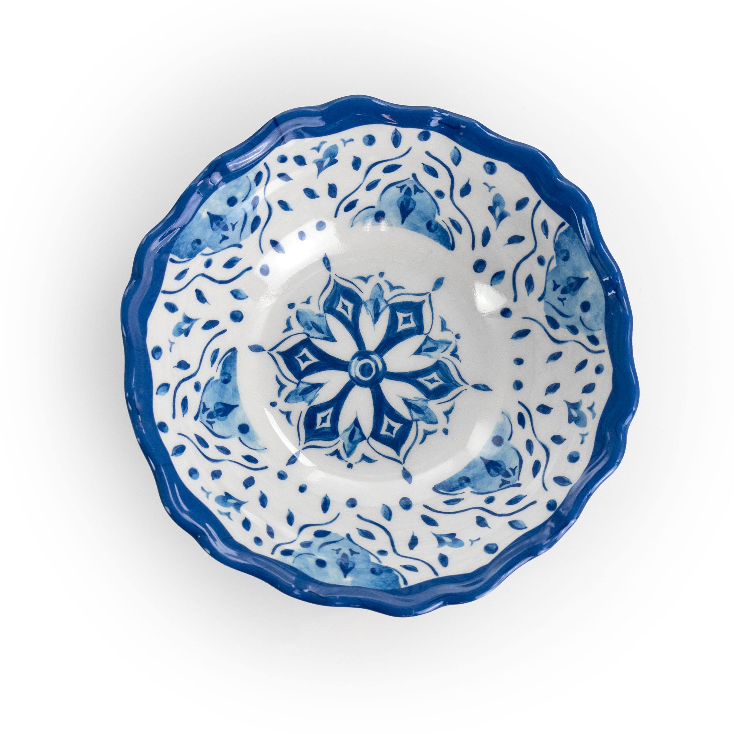 Alt View 1. Elama - Elama Blue Garden 12 Piece Scalloped Lightweight Melamine Dinnerware Set in Blue - Blue.