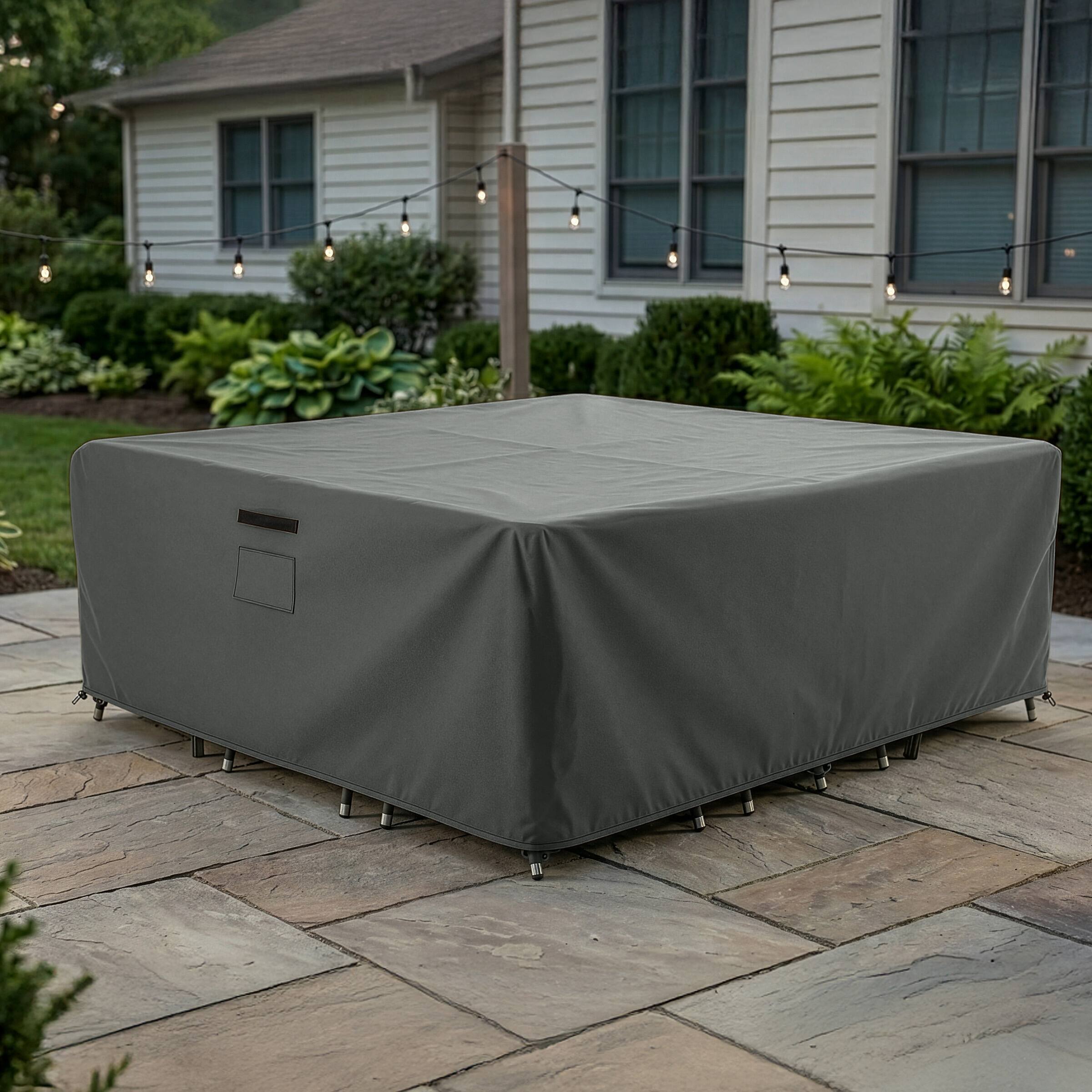 Front. Pure Garden - Square Outdoor Table Cover 106” L x 106” W x 28” H Heavy Duty Waterproof Fits 6 - 8 Dining Chairs and Patio Table Set - Gray.