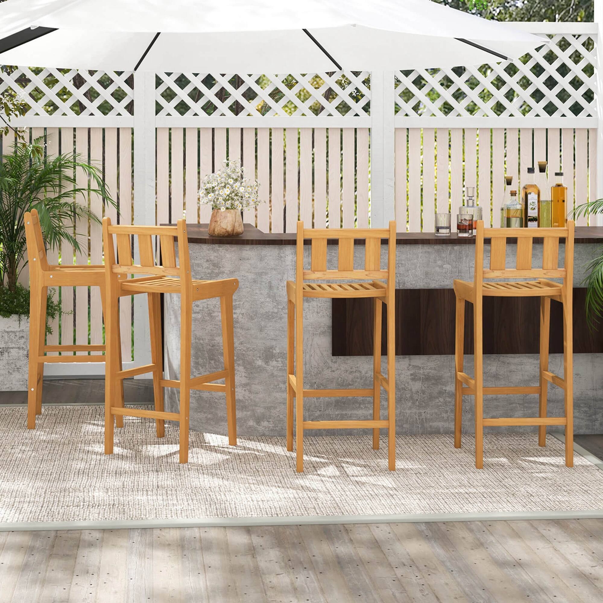 Alt View 4. Costway - Costway 1 PCS 30" Teak Wood Bar Stool with Footrest & Backrest Wooden Bar Height Chair - Natural.