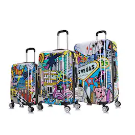 InUSA - Prints Lightweight Hardside Spinner 3 Piece Luggage Set 20"/24"/28" - CITIES
