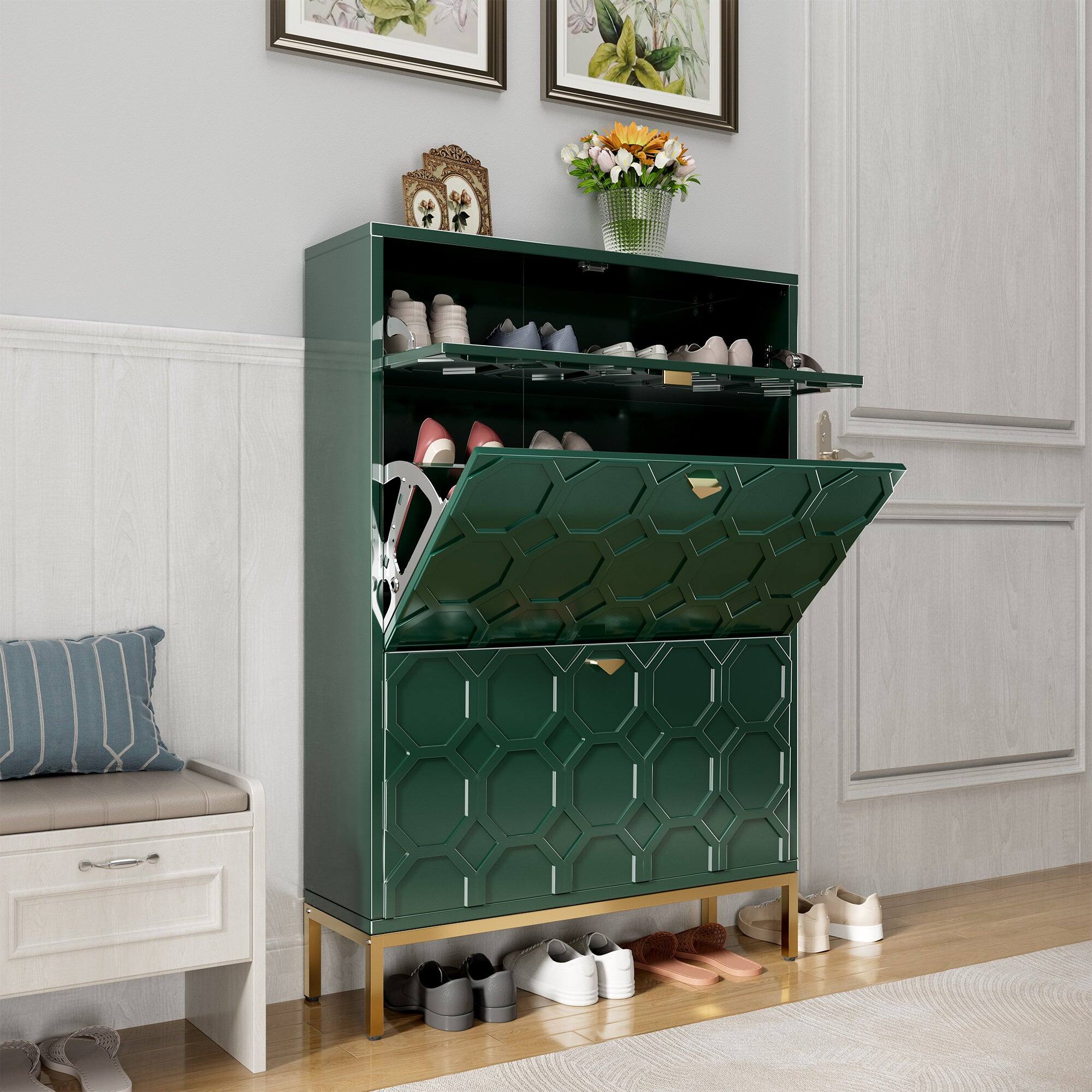 Alt View 3. Boyel Living - 46.6 in. H x 31.5 in. W. Green MDF Shoe Storage Cabinet 24-Pair - Green.