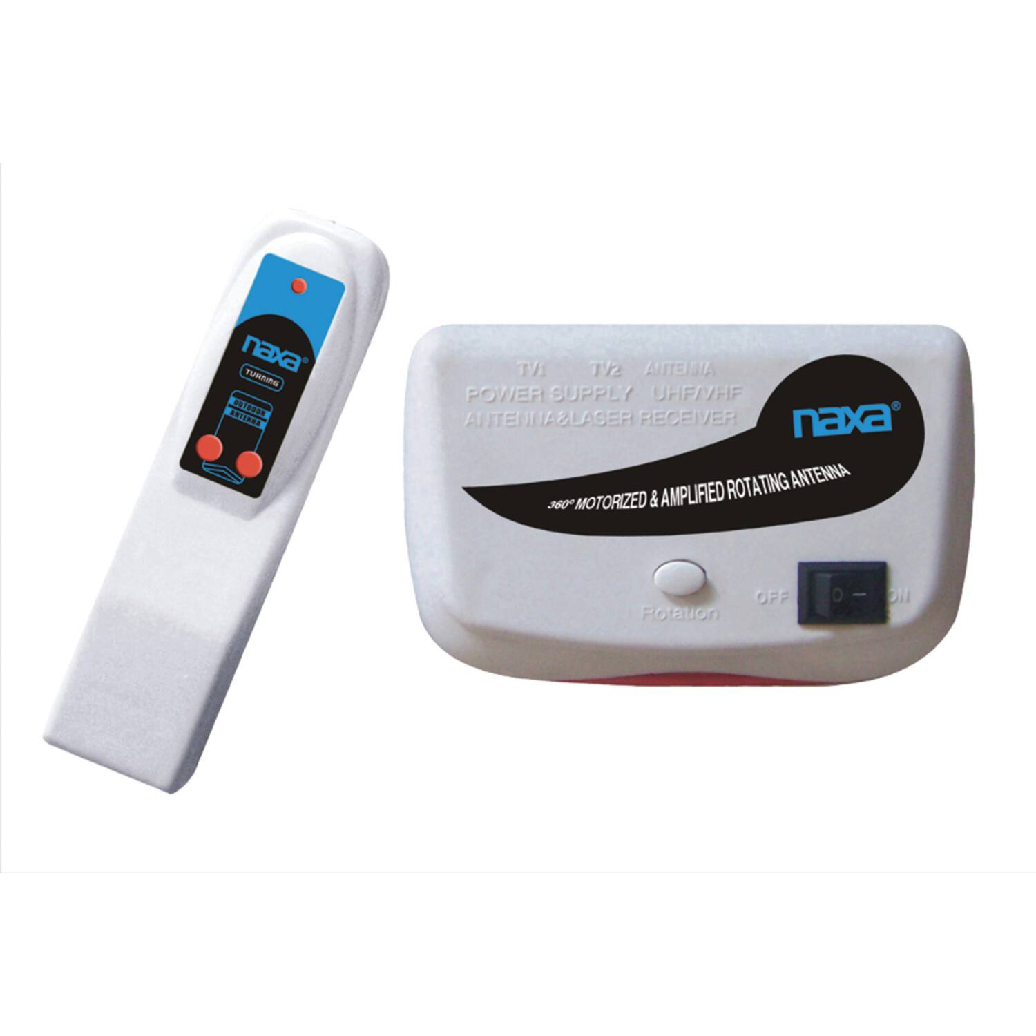 naxa TV2 ANTENNA POWER SUPPLY UHF/VHF ANTENNA & LASER RECEIVER  
naxa ROTATING ANTENNA MOTORIZED & AMPLIFIED  
Rotation: OFF - ON