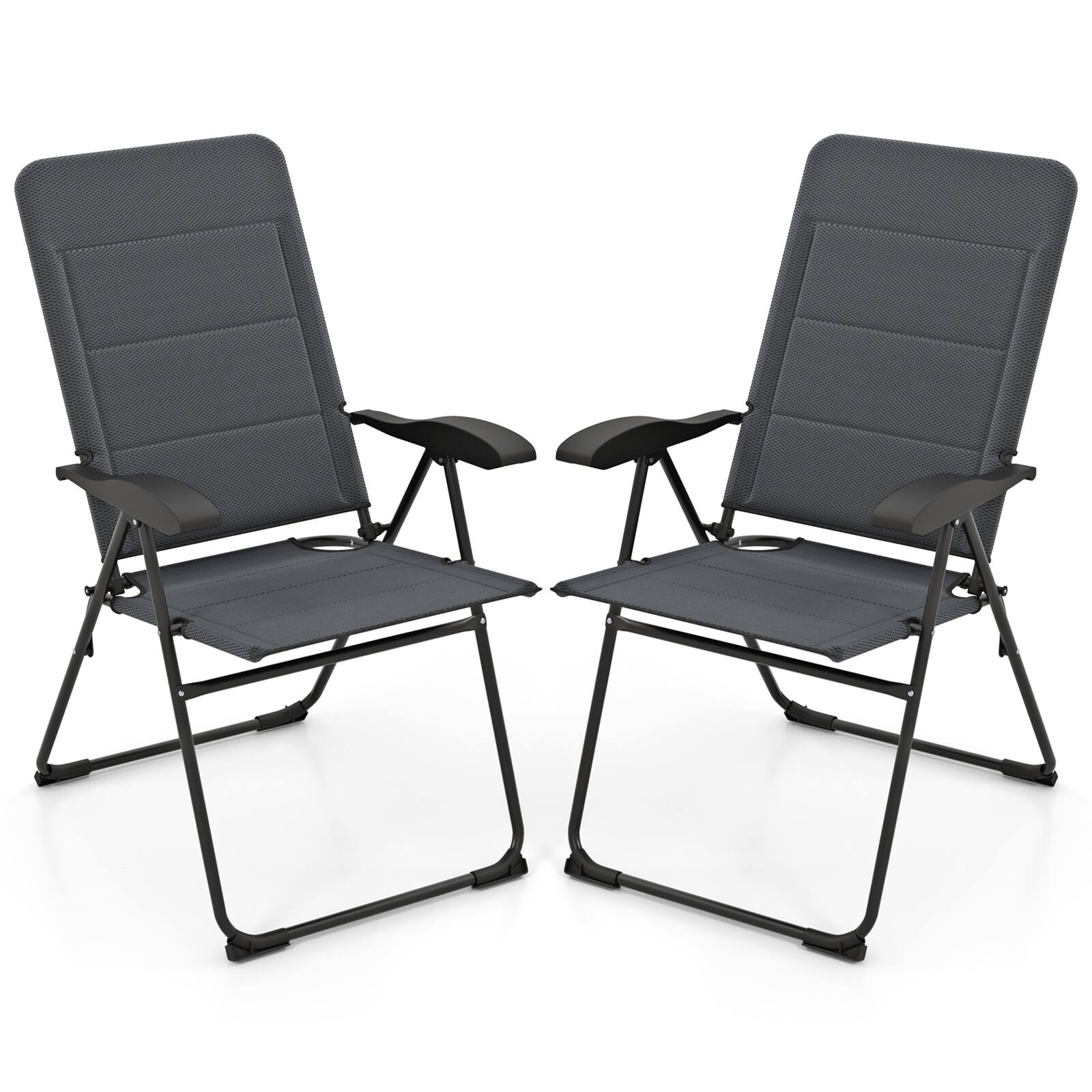 Gymax - 2PCS Patio Folding Chairs Back Adjustable Reclining Padded Garden Furniture - Gray