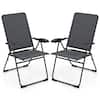 Front. Gymax - Gymax 2PCS Patio Folding Chairs Back Adjustable Reclining Padded Garden Furniture - Gray.