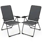 Front. Gymax - Gymax 2PCS Patio Folding Chairs Back Adjustable Reclining Padded Garden Furniture - Gray.