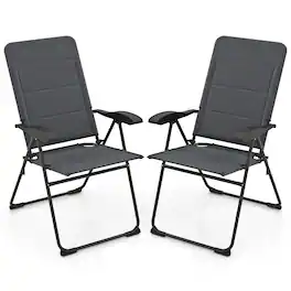 Gymax - 2PCS Patio Folding Chairs Back Adjustable Reclining Padded Garden Furniture - Gray