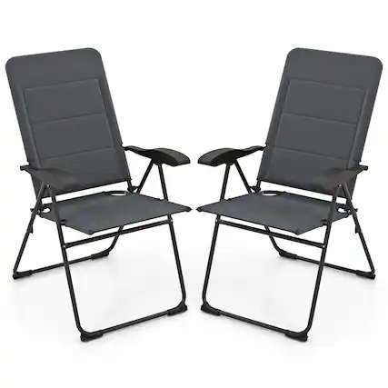Front. Gymax - Gymax 2PCS Patio Folding Chairs Back Adjustable Reclining Padded Garden Furniture - Gray.