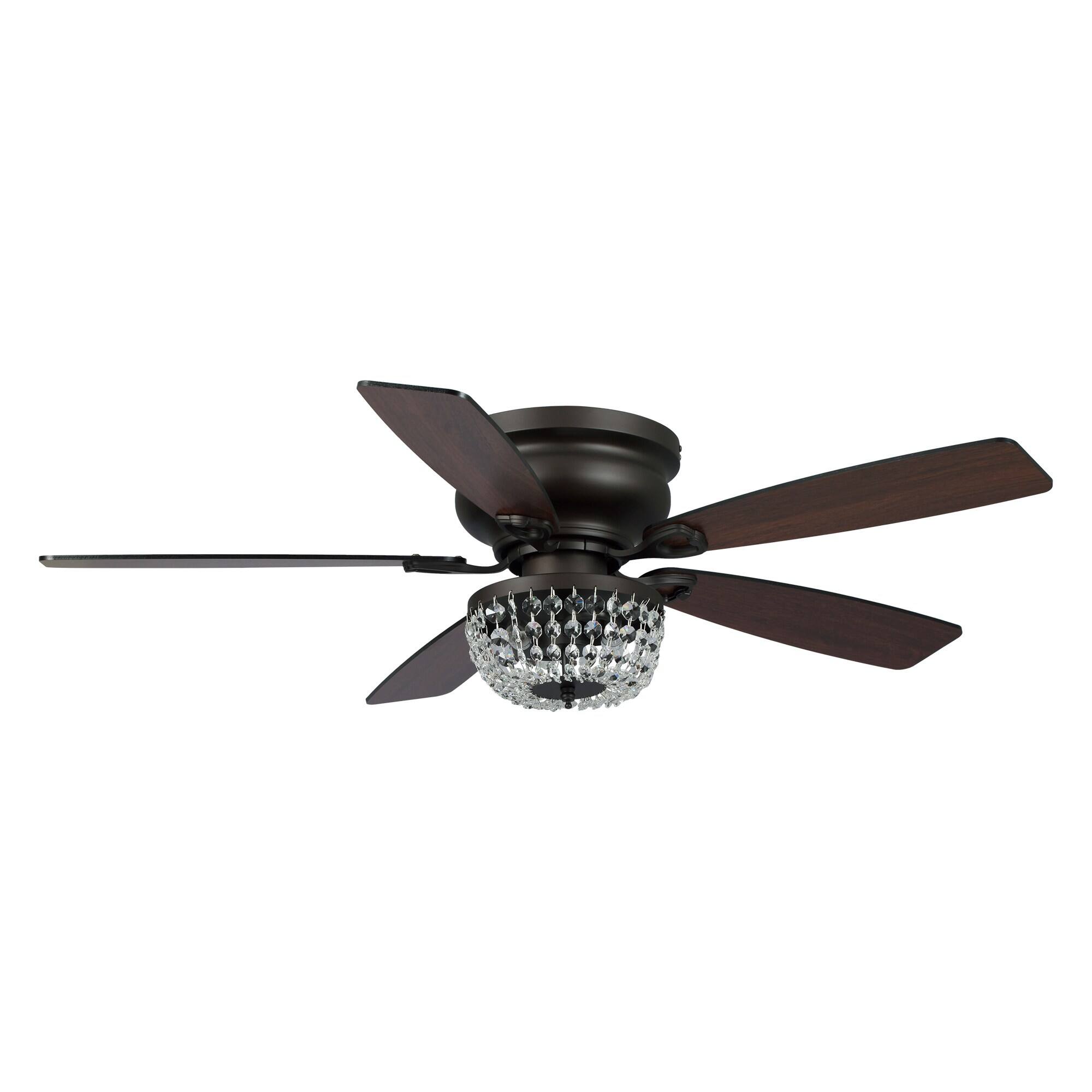 Alt View 2. Parrot Uncle - 48" Bronze Wooden 5-Blade Crystal Flush Mount Ceiling Fan with Remote - Black.