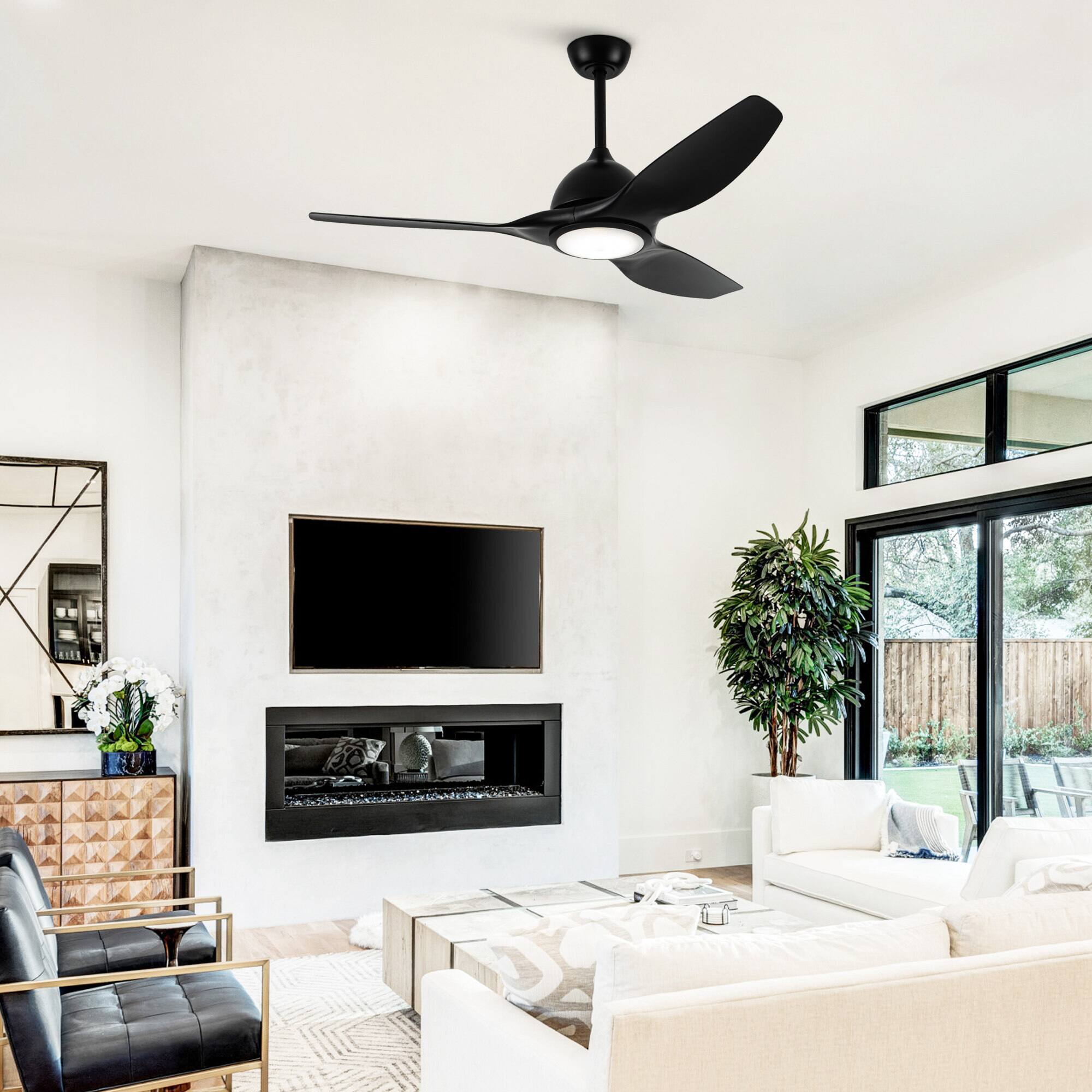 Angle. Vaczon - 52" Modern Black Integrated LED Propeller Ceiling Fan with Remote - Black.