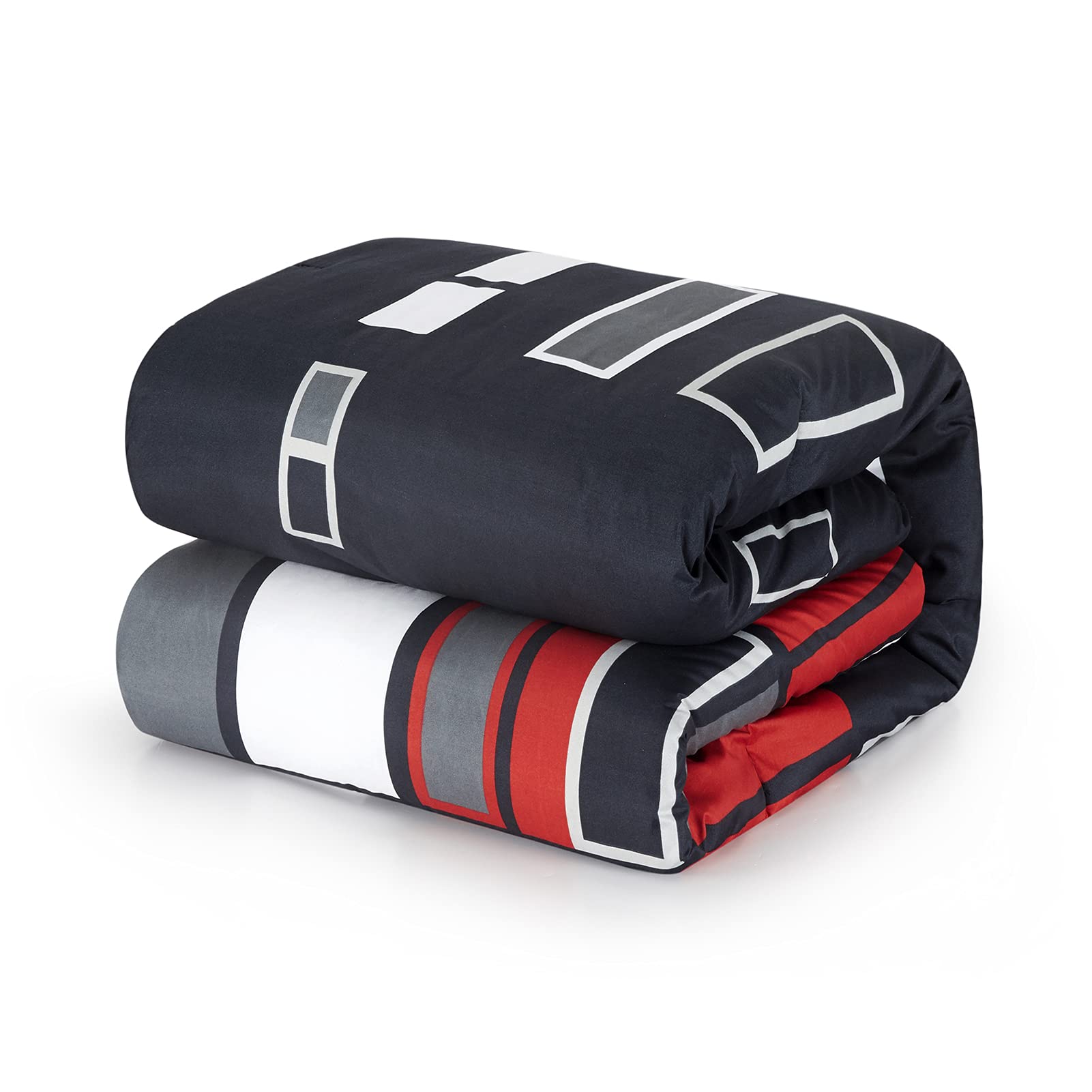 Alt View 3. Paradigms Interiors - Gray Plaid Pattern Bed In A Bag 8 Piece Bedding Comforter Sets 1 2 Pillow Shams Flat Sheet Fitted Skirt Pil... - Black-Full/Queen.