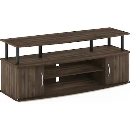 Front. FurniFact - Brown 50 Inch TV Stand with Open Shelves and Dual Storage Cabinet Doors - Columbia Walnut/Black.