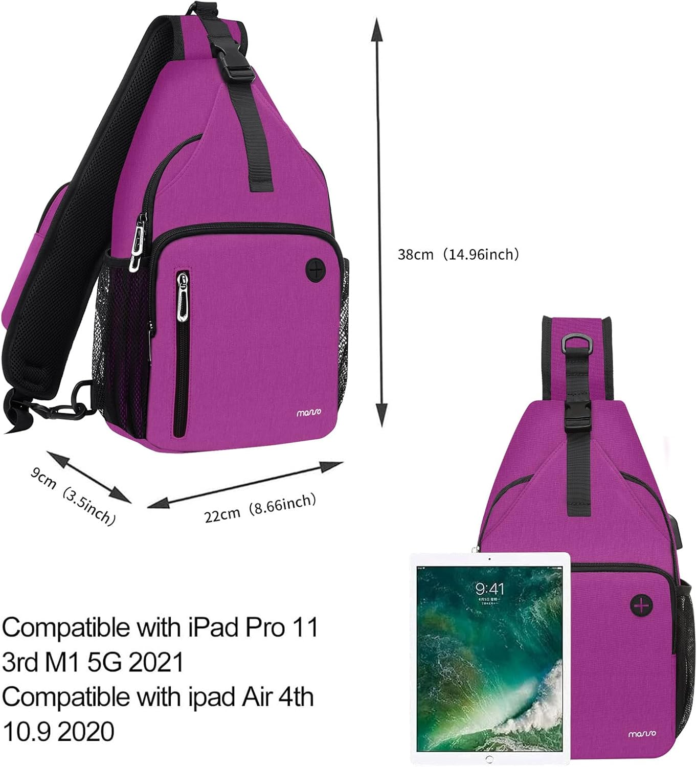 38cm (14.96inch)  
9cm (3.5inch)  
22cm (8.66inch)  

Compatible with iPad Pro 11 3rd M1 5G 2021  
Compatible with iPad Air 4th 10.9 2020