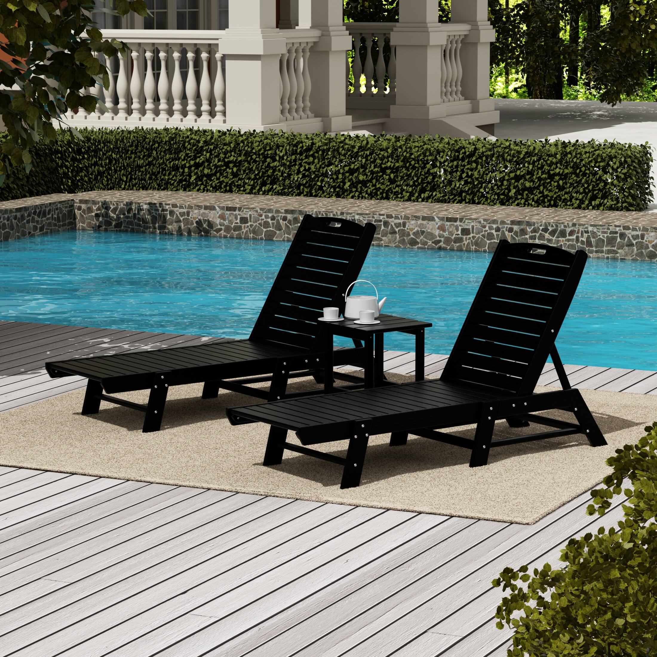 Angle. WestinTrends - WestinTrends Malibu Poly Reclining Outdoor Patio Chaise Lounge Chair with Side Table Set - Black.